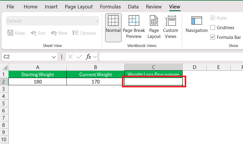 Weight Loss Percentage in Excel