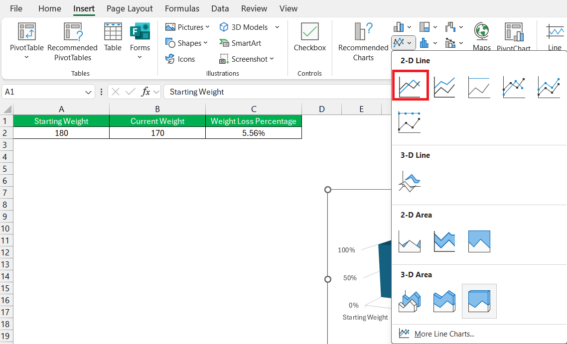 Weight Loss Percentage in Excel