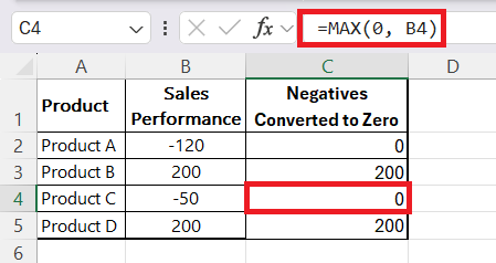 If Negative then Zero in Excel