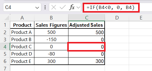 If Negative then Zero in Excel