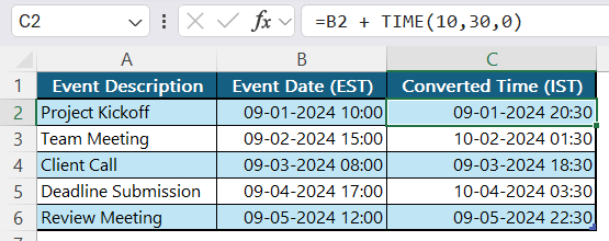 Convert est to ist in Excel