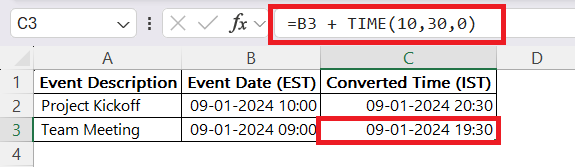 Convert est to ist in Excel