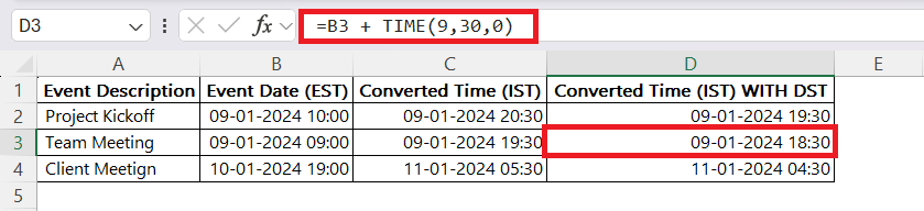 Convert est to ist in Excel
