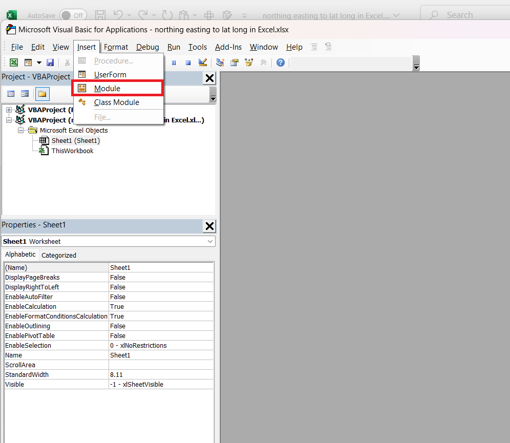 convert northing easting to lat long in excel