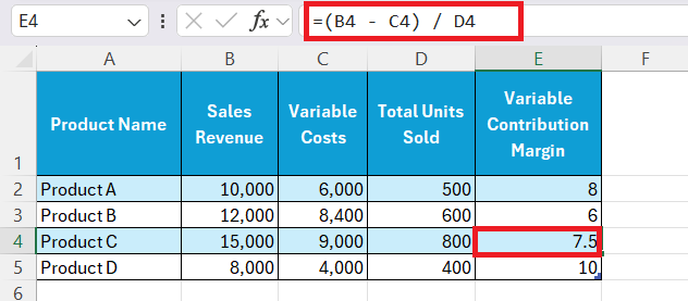 Margin Formula in Excel