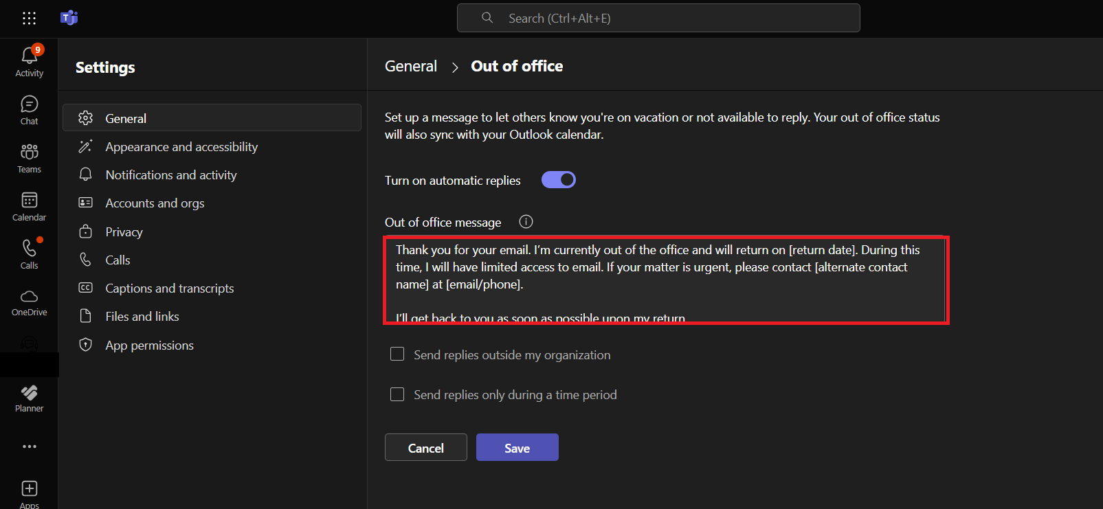 How to Set Out of Office Status in Microsoft Teams