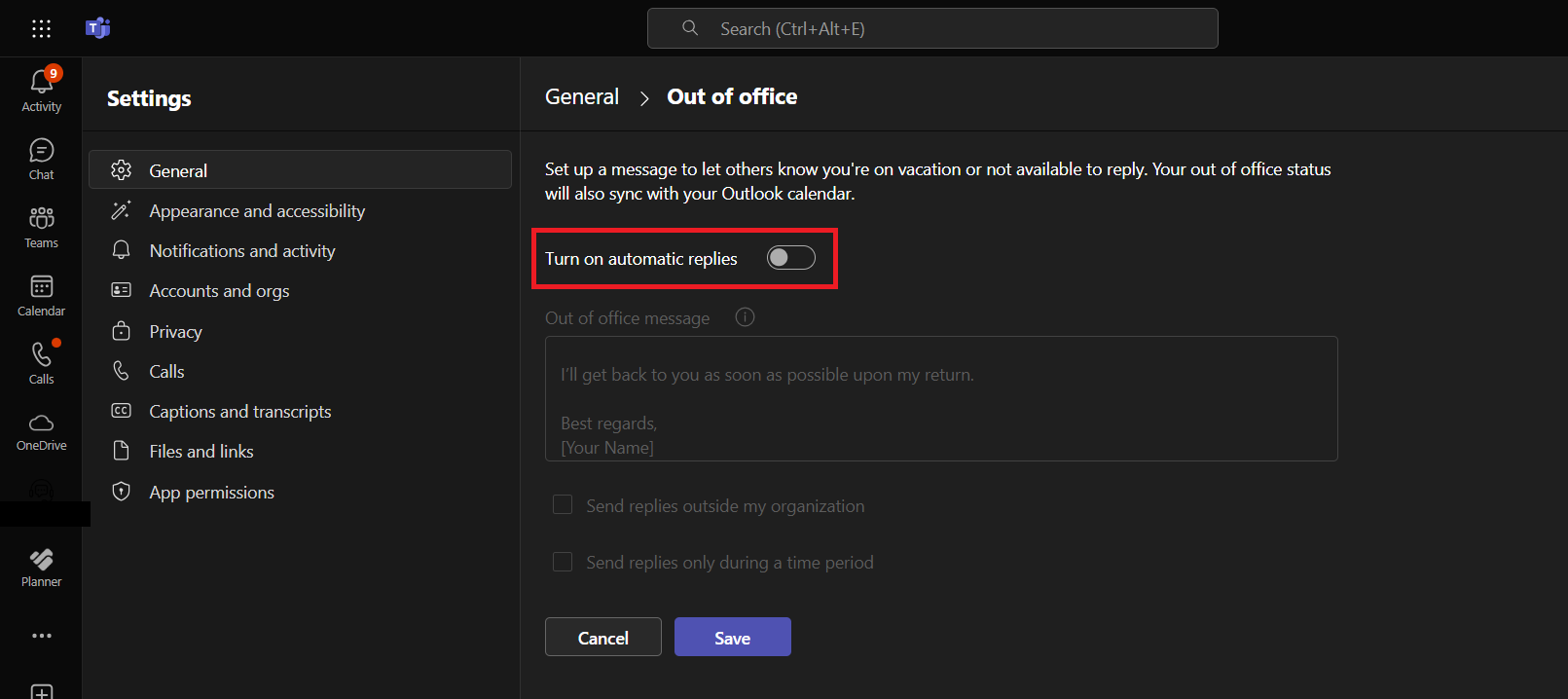 How to Set Out of Office Status in Microsoft Teams