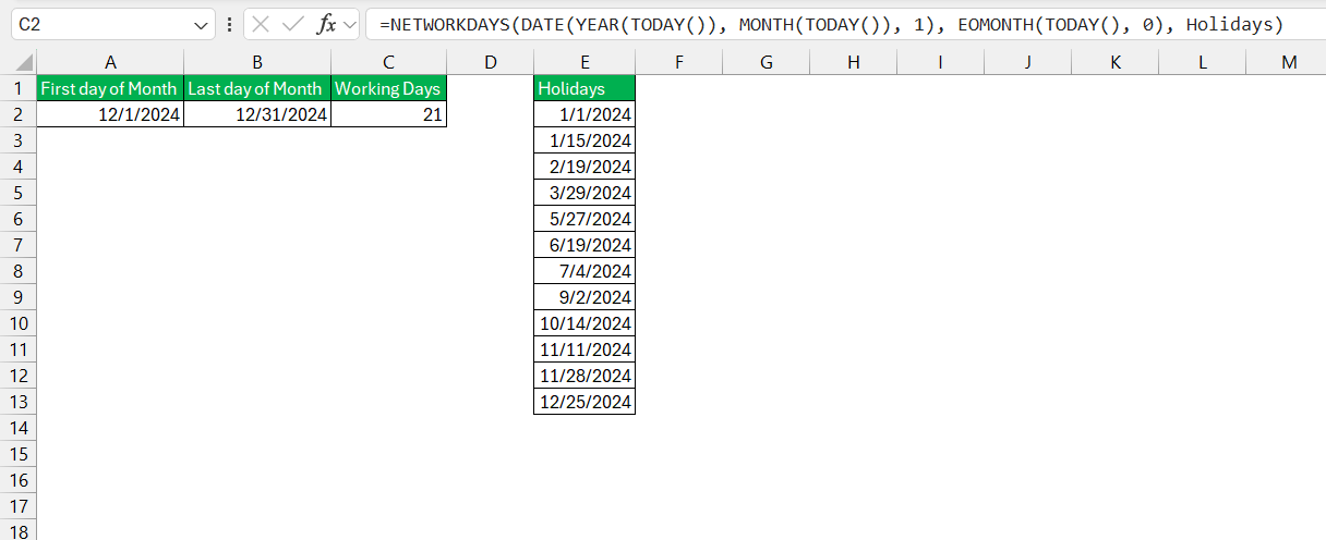 How Many Working Days in a Month in Excel