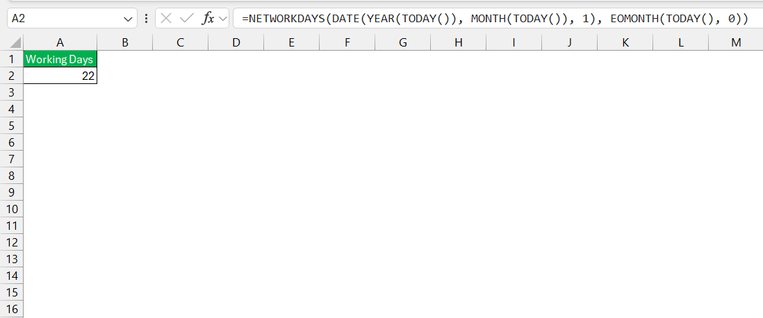 How Many Working Days in a Month in Excel
