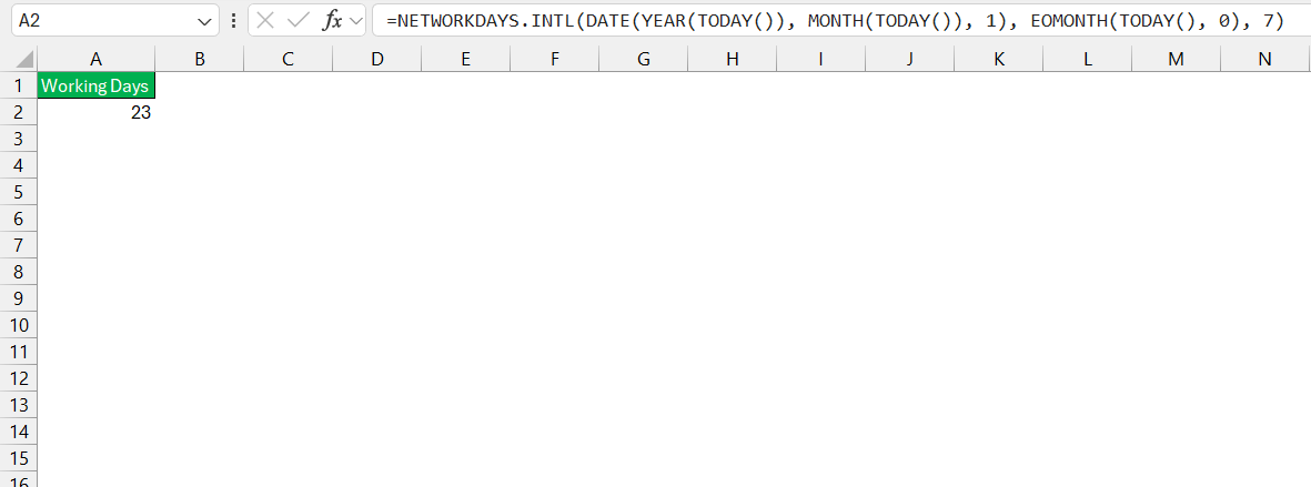How Many Working Days in a Month in Excel