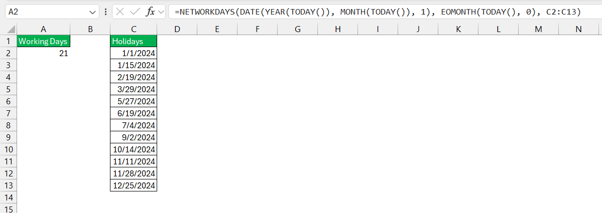 How Many Working Days in a Month in Excel