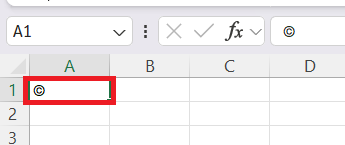Insert Copyright Symbol in Excel