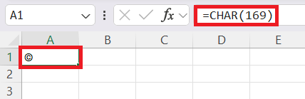 Insert Copyright Symbol in Excel