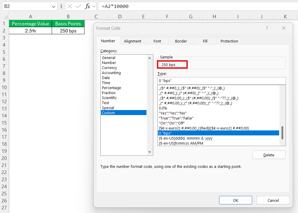 Basis Point Calculator in Excel