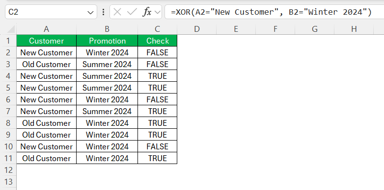 AND, OR, XOR, and NOT Functions in Excel