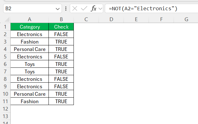 AND, OR, XOR, and NOT Functions in Excel