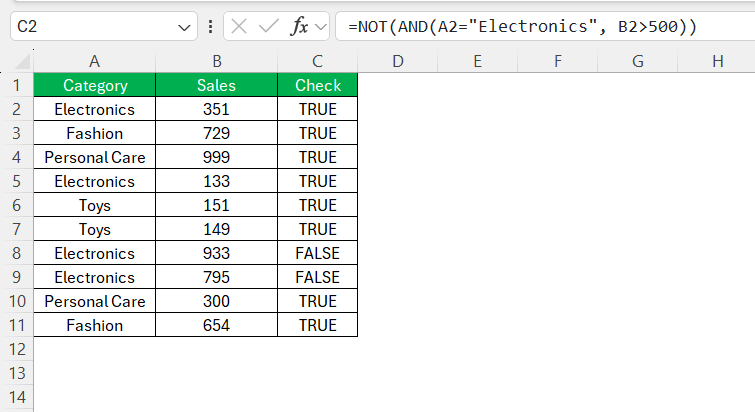 AND, OR, XOR, and NOT Functions in Excel