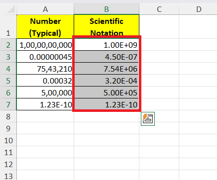 Convert Numbers to Scientific Notation in Excel