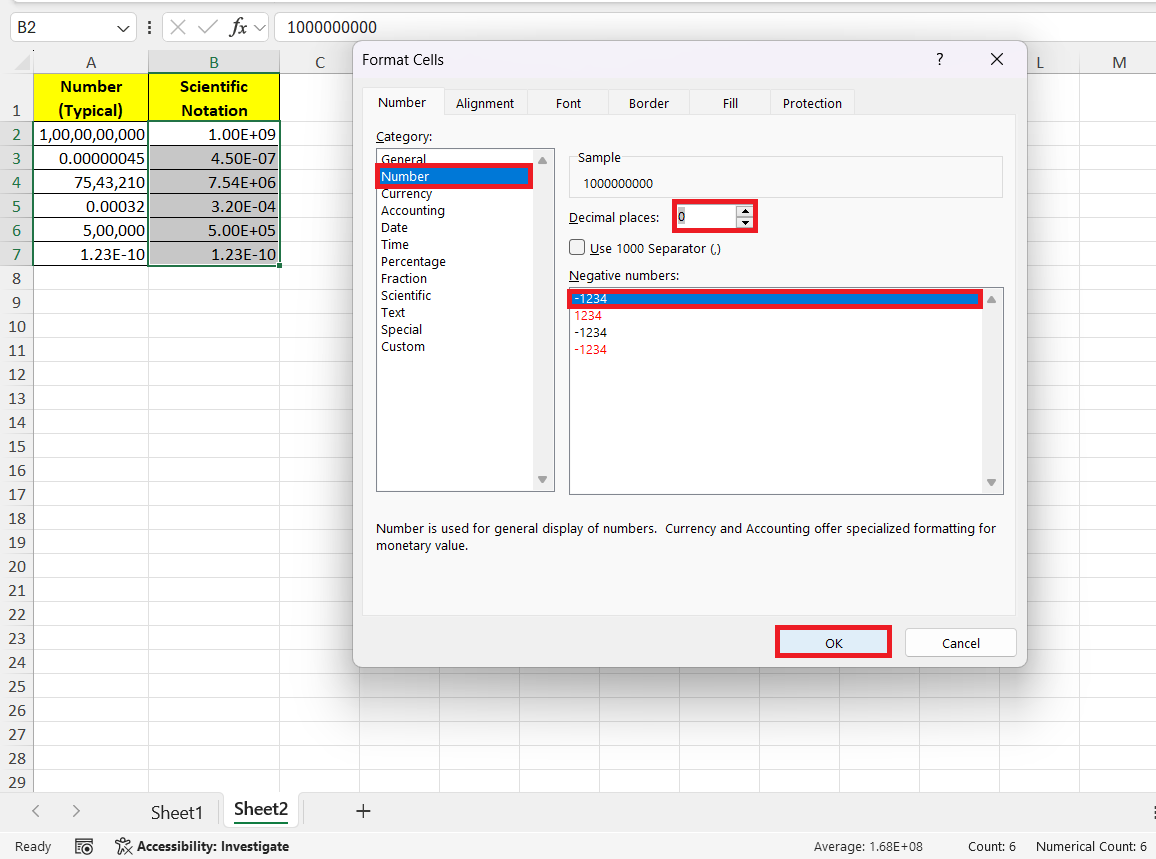 Convert Numbers to Scientific Notation in Excel