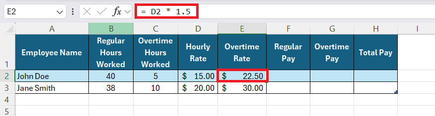 how to calculate ot in Excel