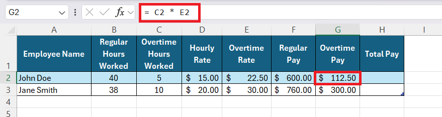 how to calculate ot in Excel