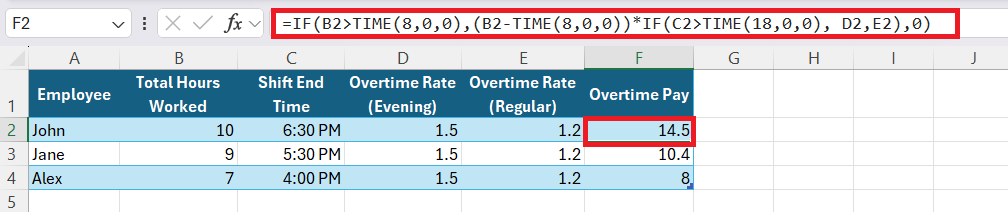 how to calculate ot in Excel