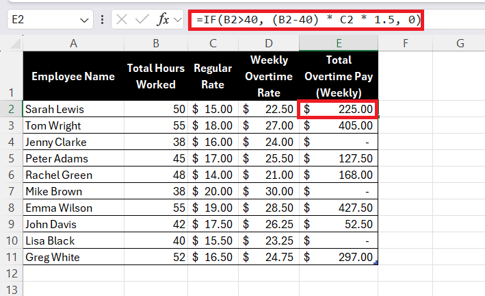 how to calculate ot in Excel