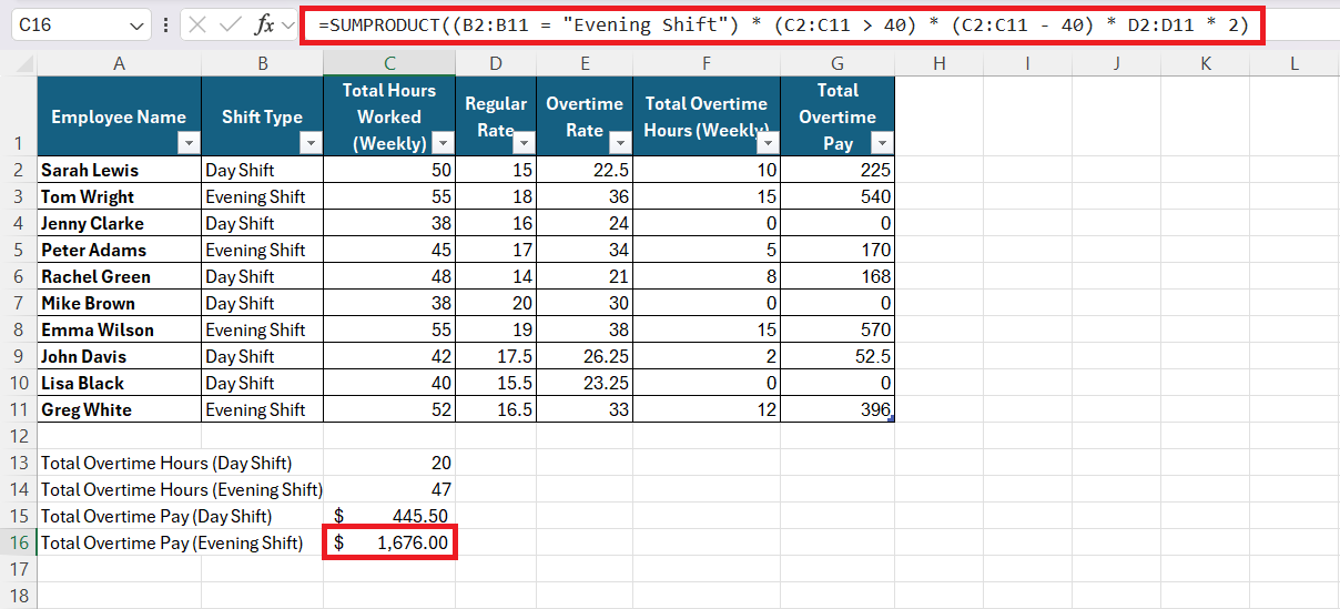 how to calculate ot in Excel
