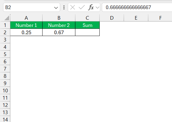 Add 1/4 and 2/3 as Fraction in Excel