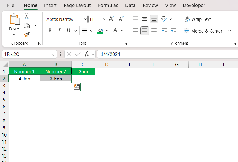 Add 1/4 and 2/3 as Fraction in Excel
