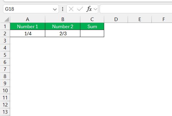 Add 1/4 and 2/3 as Fraction in Excel