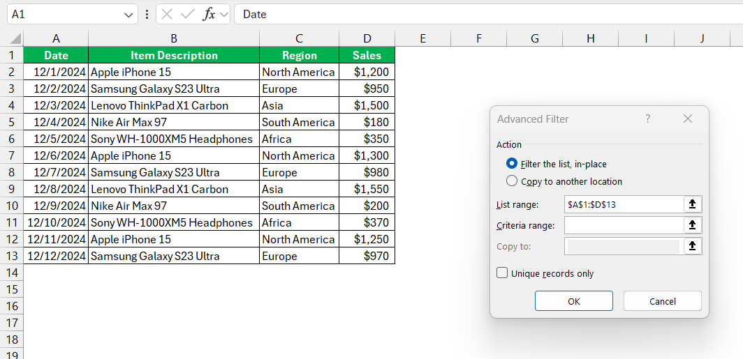 Advanced Filter in Excel