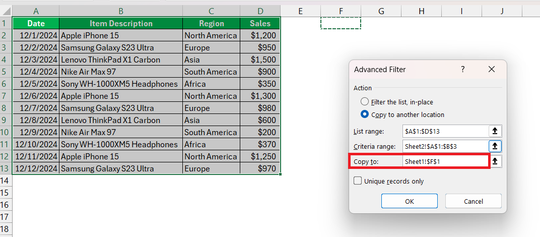 Advanced Filter in Excel