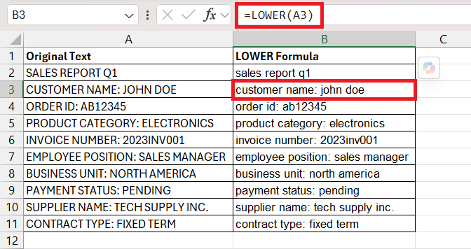 Caps to Lowercase in Excel