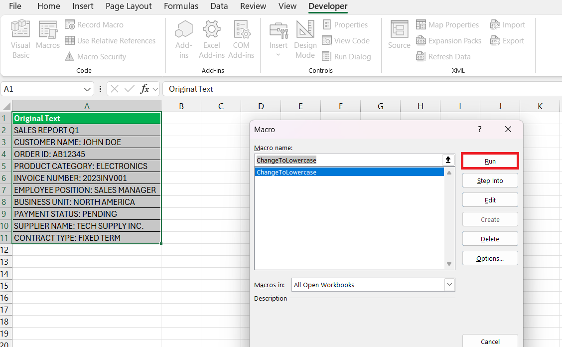 Caps to Lowercase in Excel