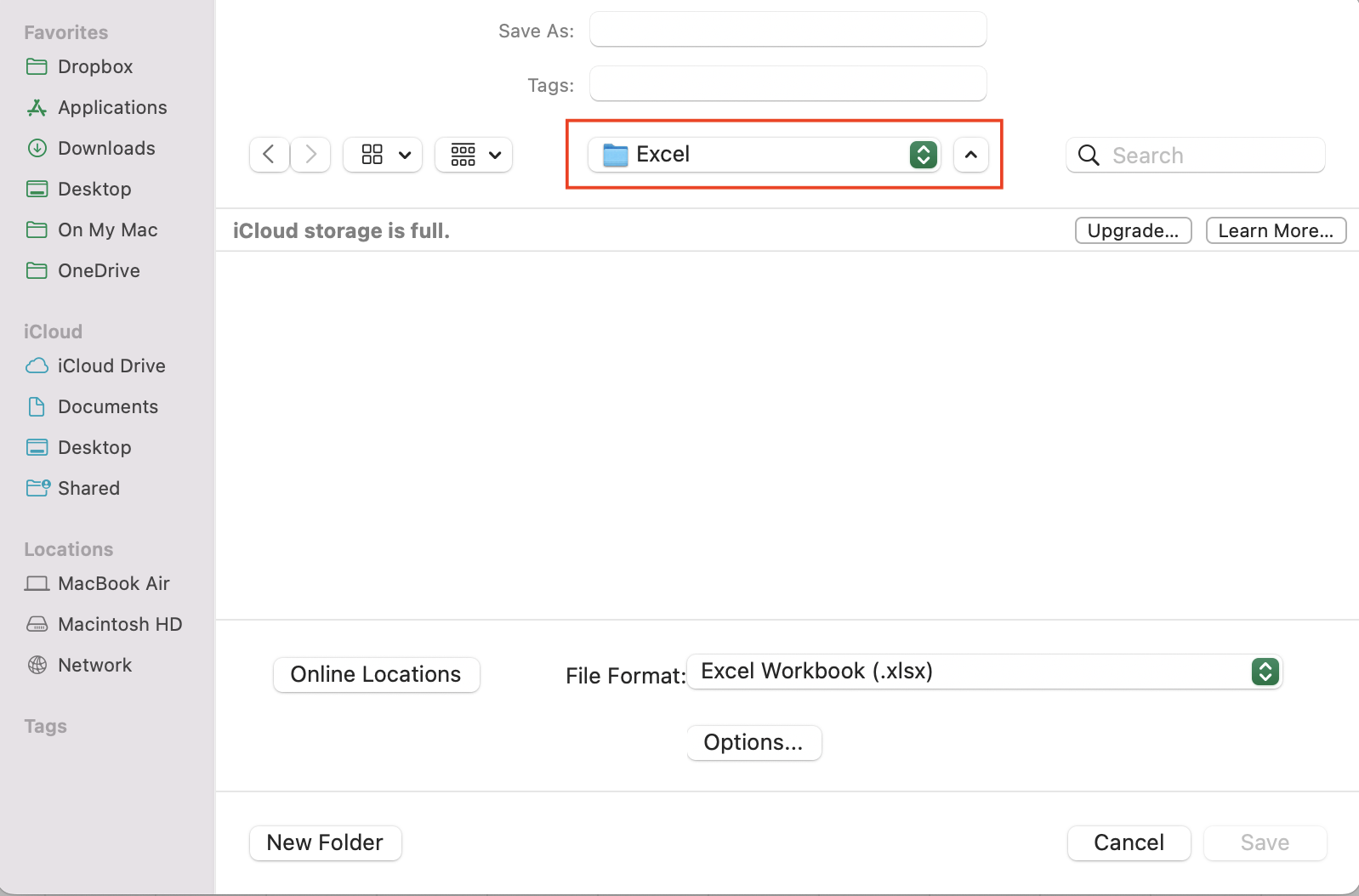 Save Excel on Mac