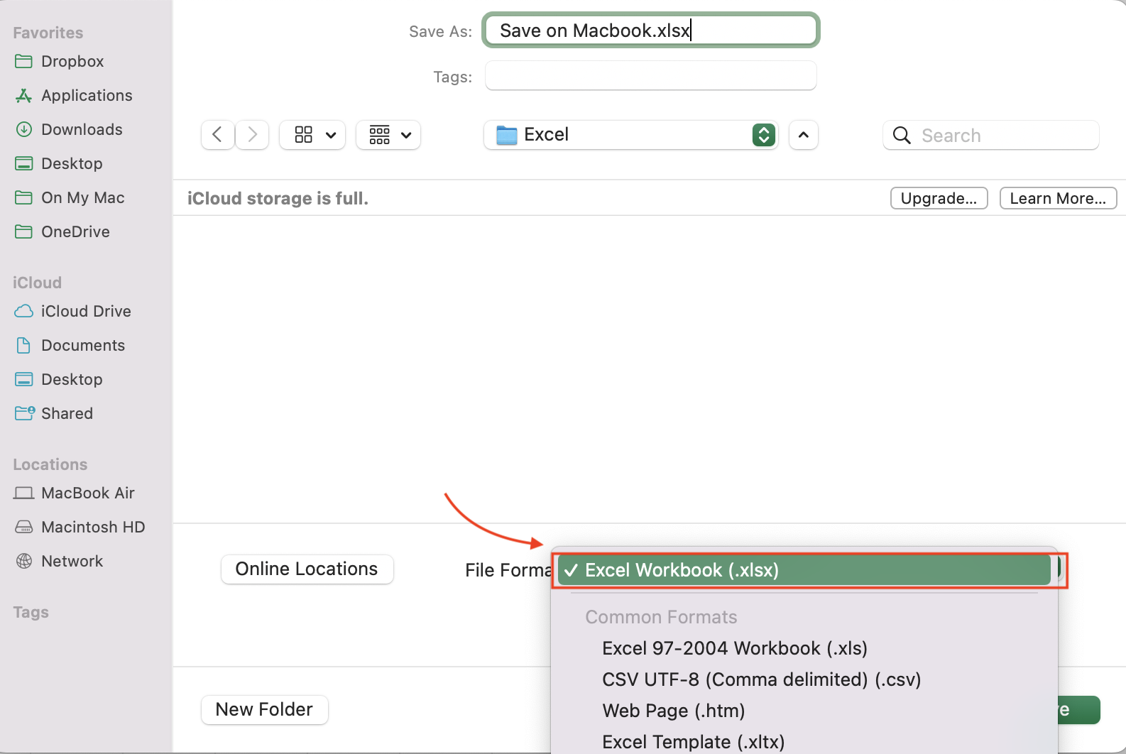 Save Excel on Mac