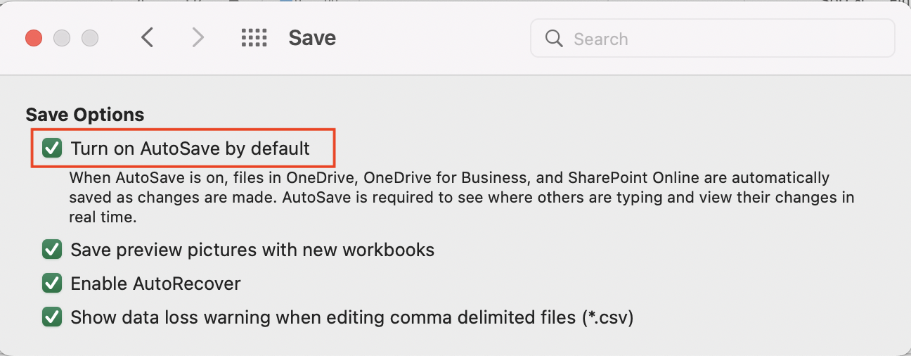 Save Excel on Mac