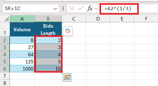 Cube Root Function in Excel