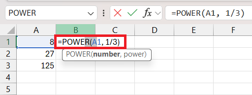 Cube Root Function in Excel