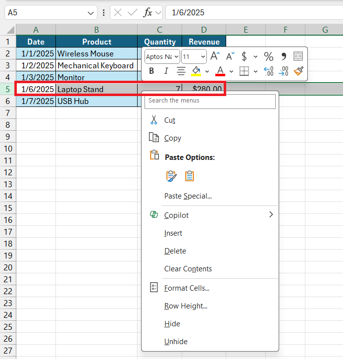 How to Add a Row in Excel