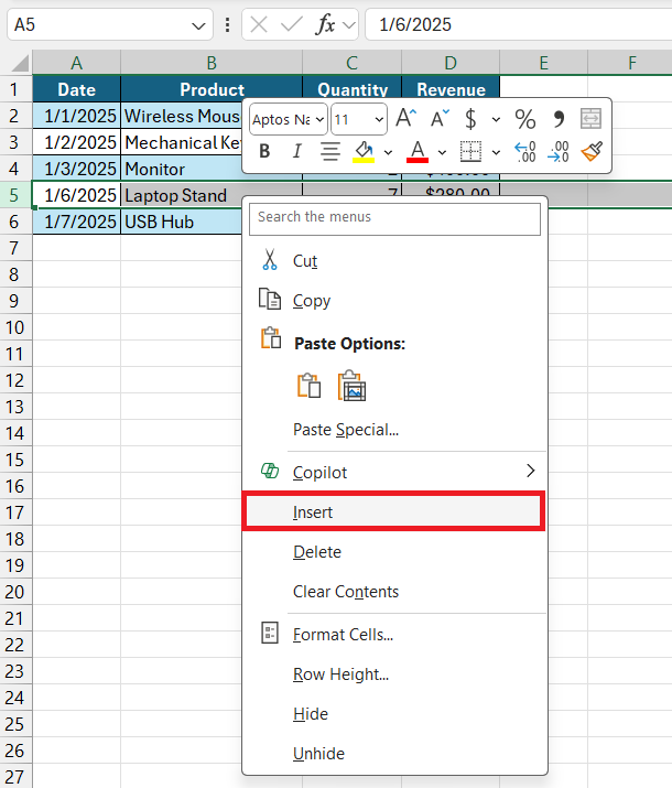 How to Add a Row in Excel