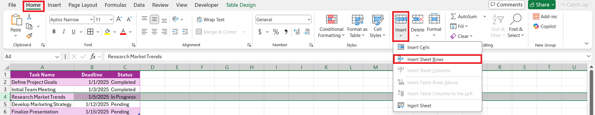 How to Add a Row in Excel