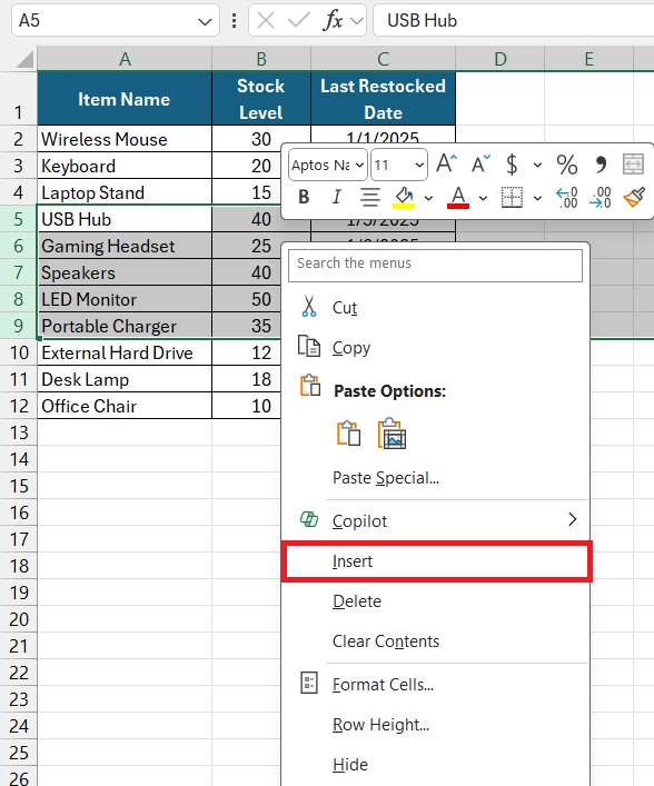 How to Add a Row in Excel