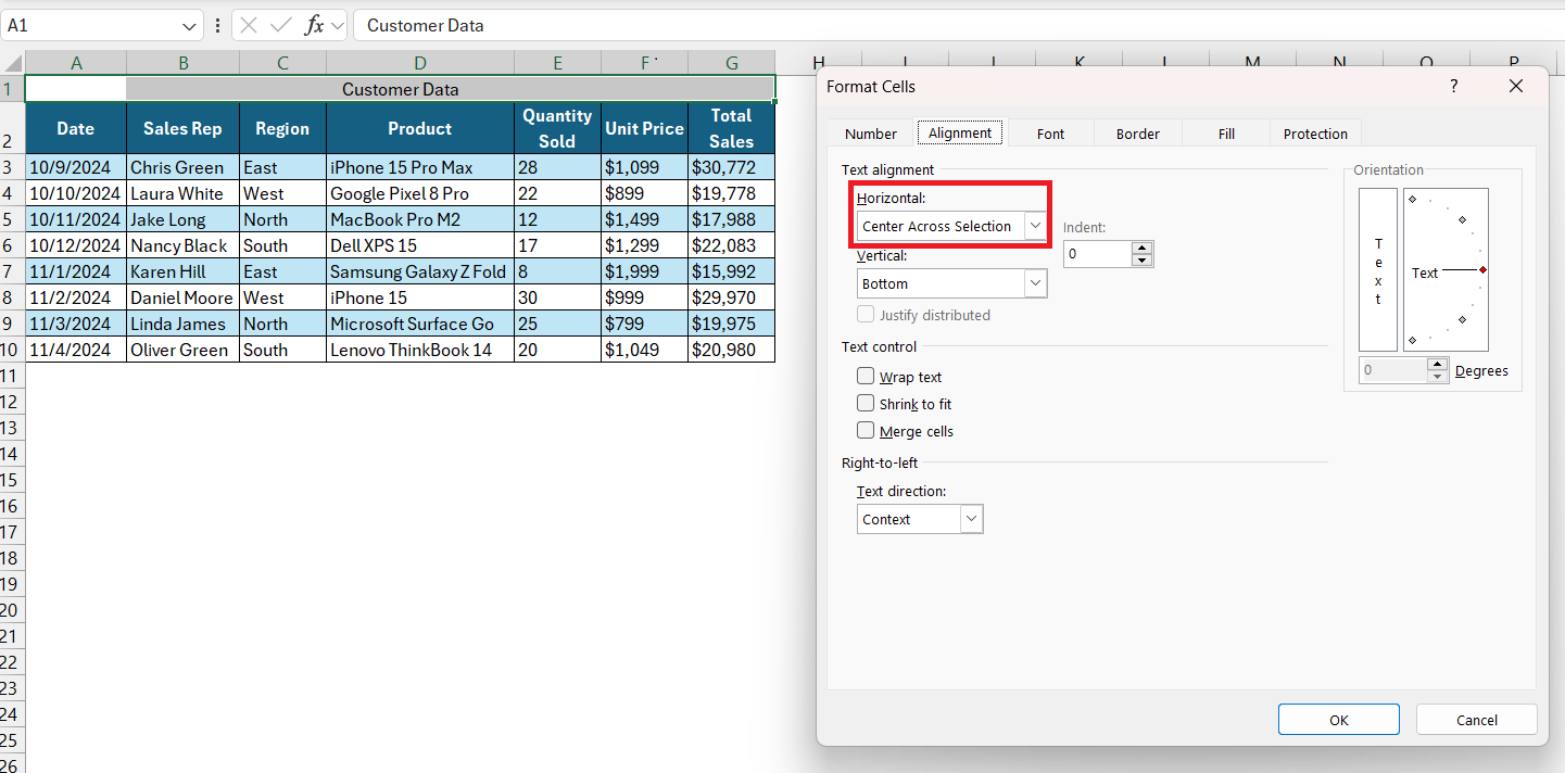 How to Center Values in Excel Table