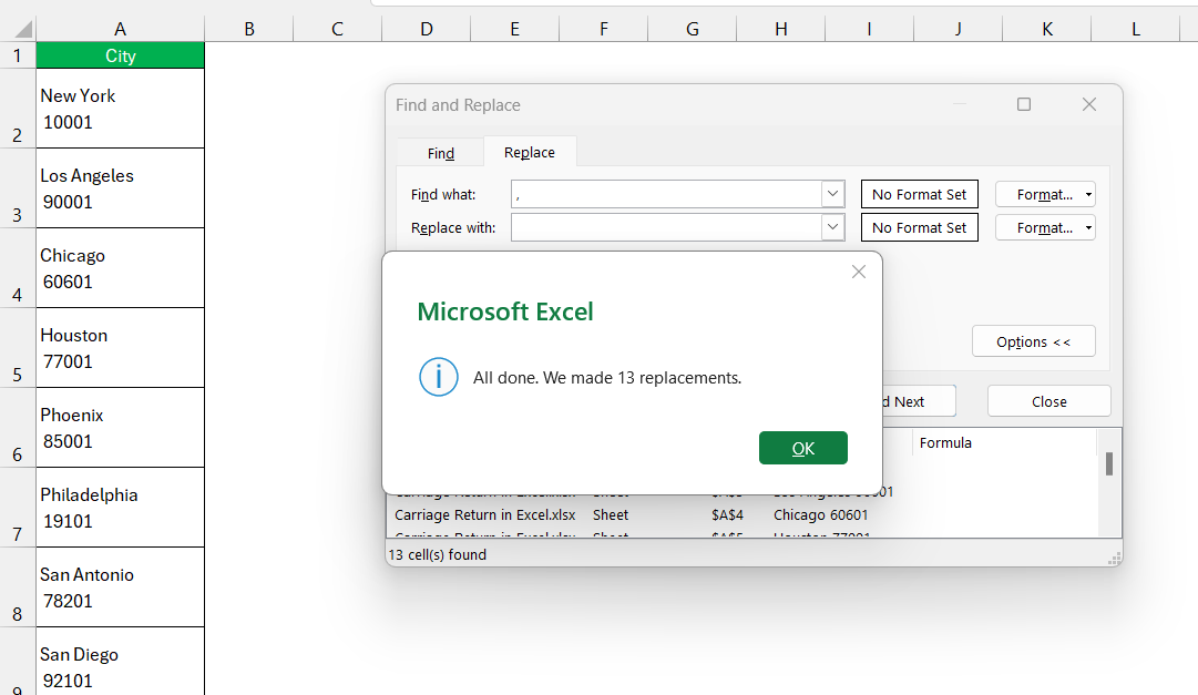 Carriage Return in Excel