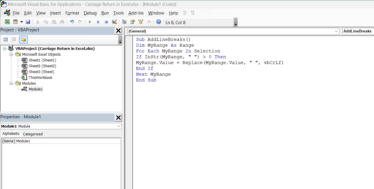 Carriage Return in Excel