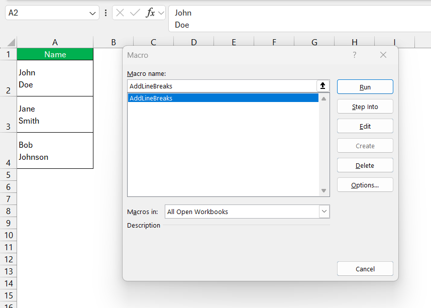 Carriage Return in Excel