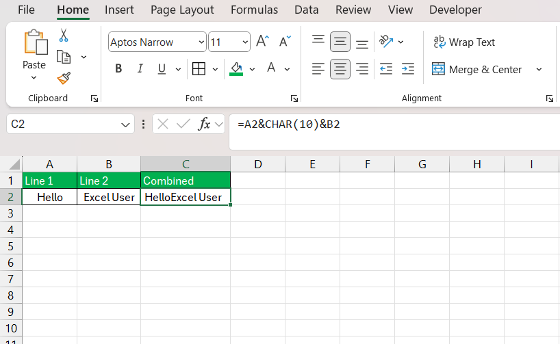 Carriage Return in Excel