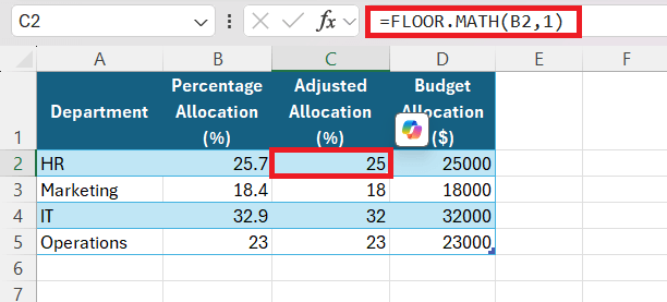 FLOOR.MATH in Excel